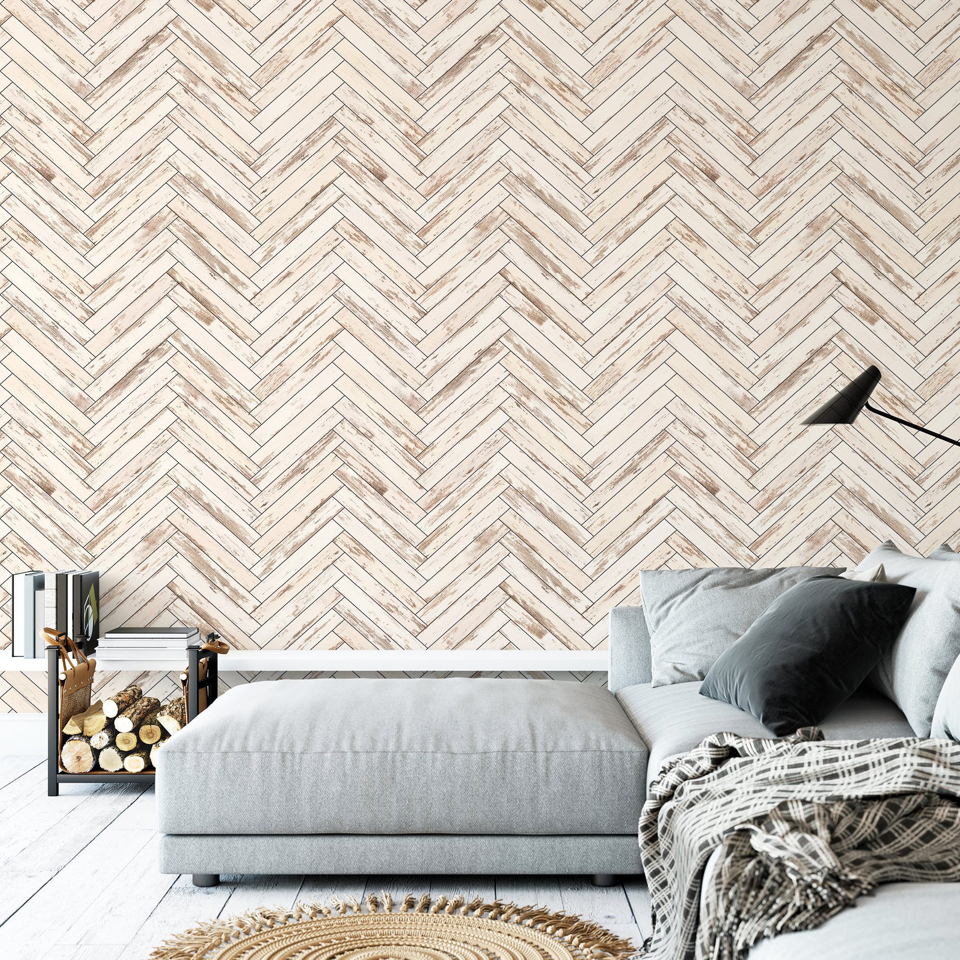 Papel de Parede Madeira Clara Chevron Adesivo 57x270cm
