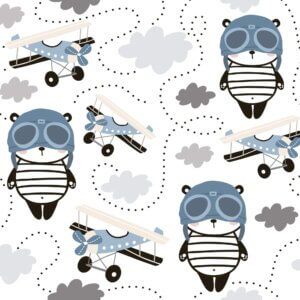 Papel de Parede Panda Aviões para Quarto de Menino