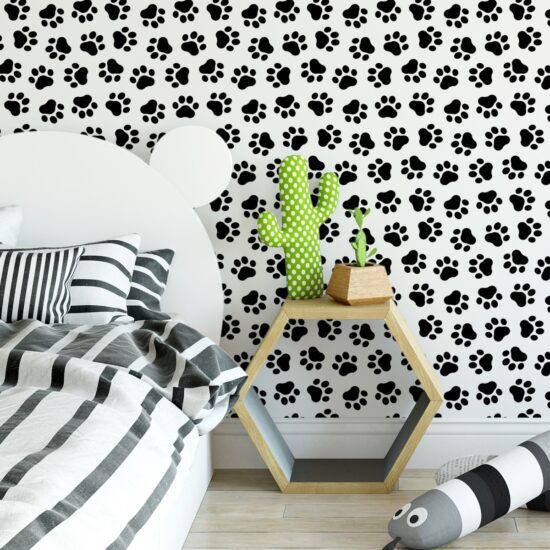 Papel de Parede Patinhas Preto e Branco 57x270cm