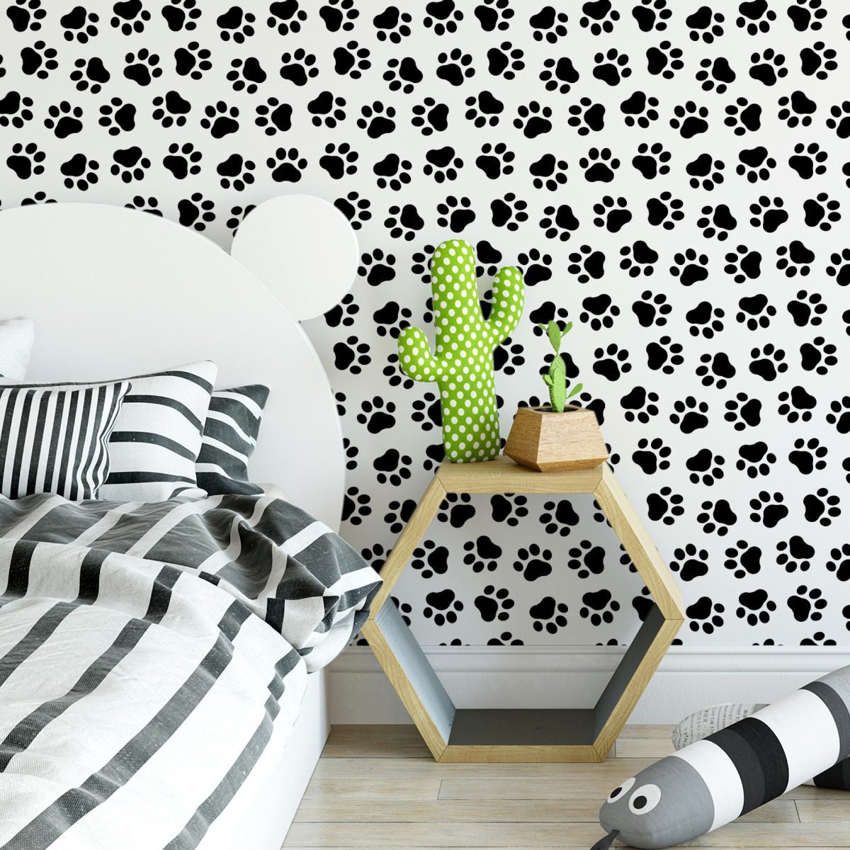 Papel de Parede Patinhas Preto e Branco 57x270cm