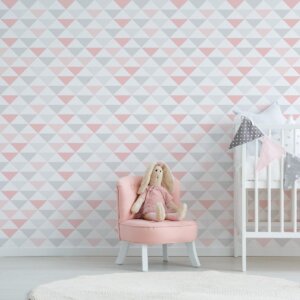 Papel de Parede Geométrico Triângulos Cinza e Rosa 57x270cm