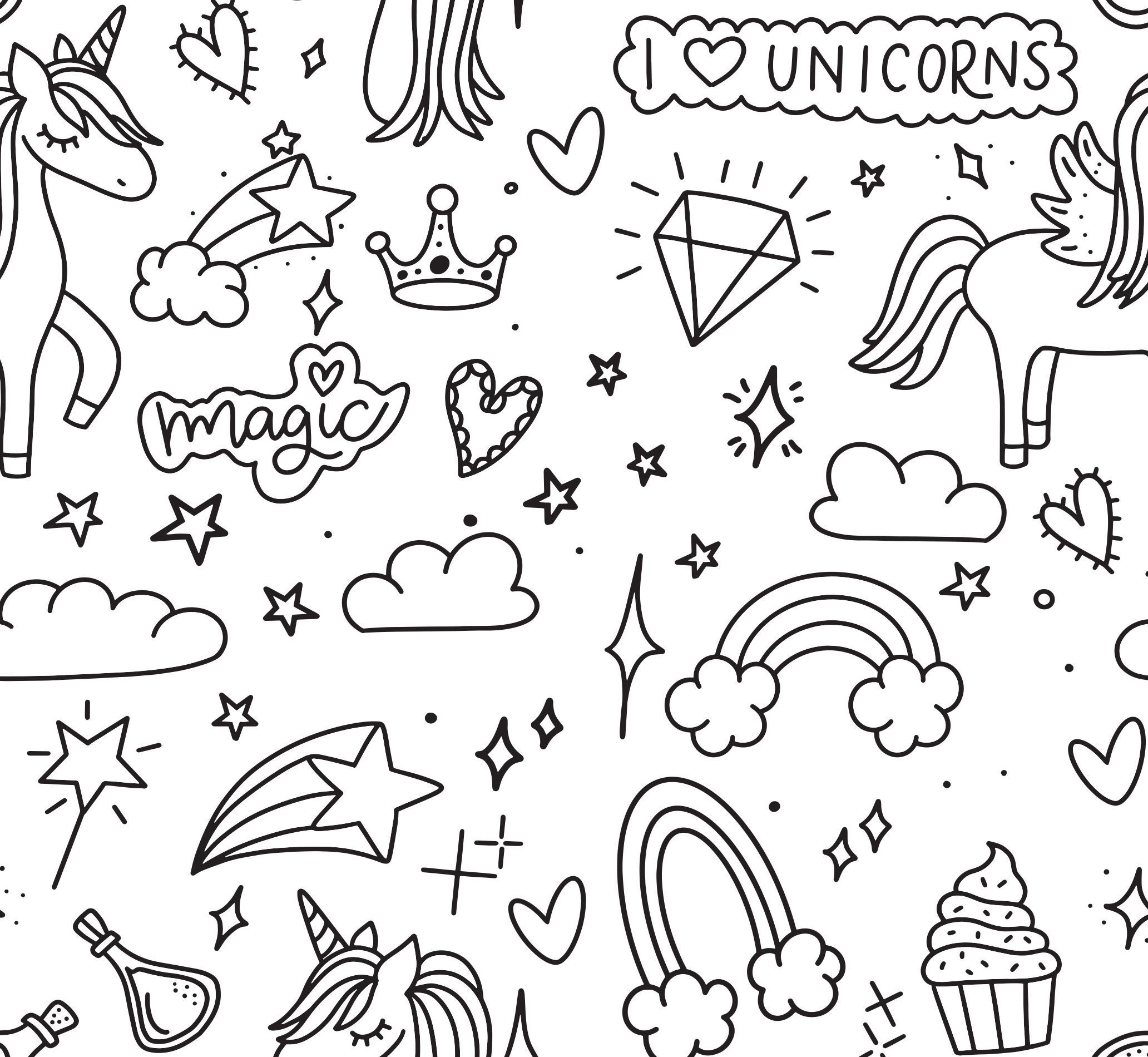 Papel de Parede Unicórnios para Colorir Infantil 57x270cm