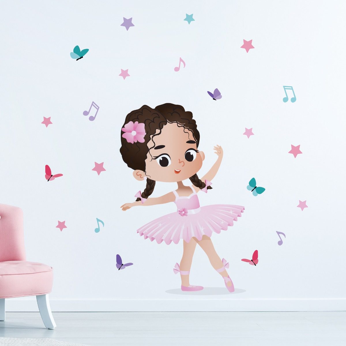 Adesivo Infantil Bailarina Cabelo Castanho 