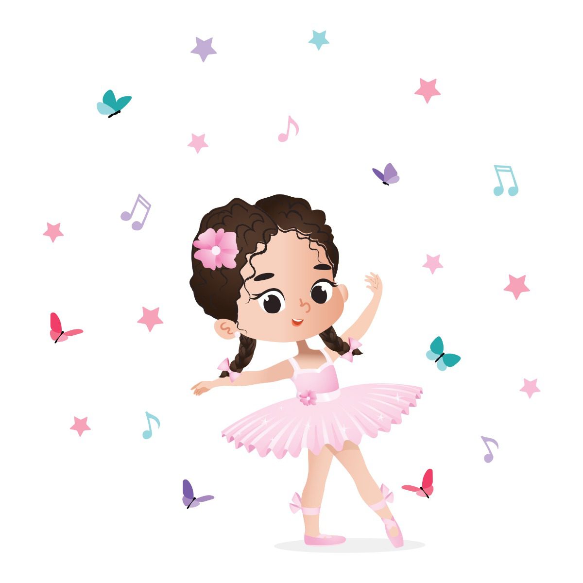 Adesivo Infantil Bailarina Cabelo Castanho