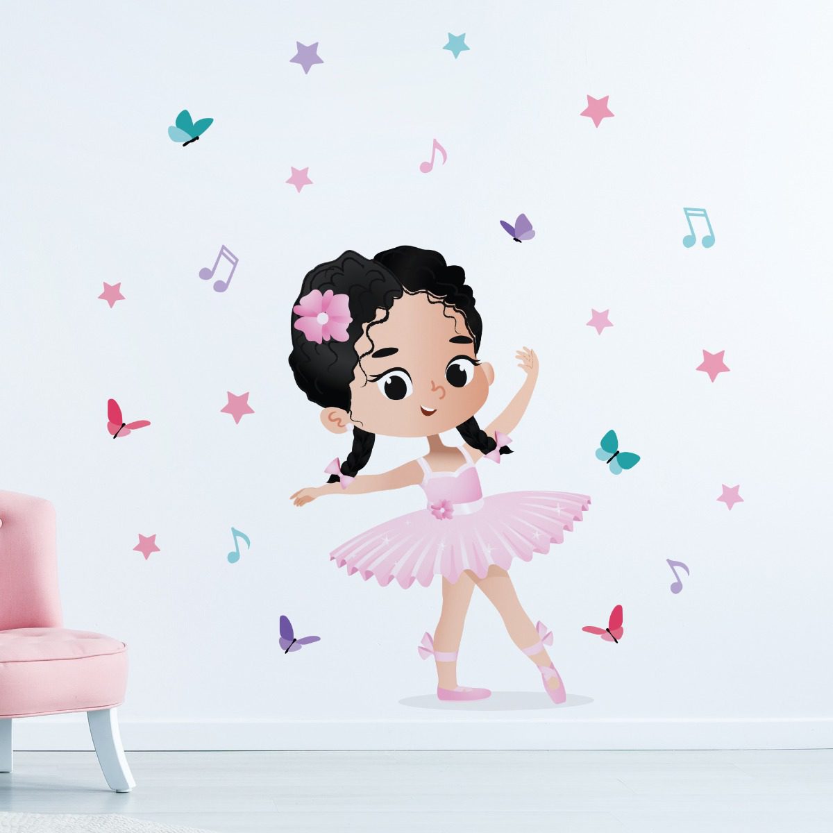 Adesivo Infantil Bailarina Cabelo Preto 