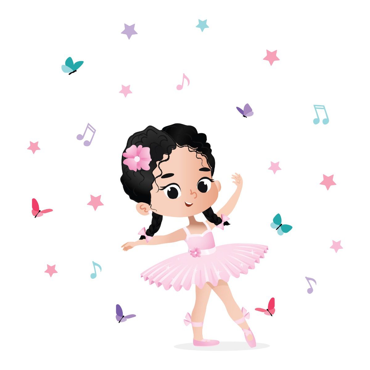 Adesivo Infantil Bailarina Cabelo Preto