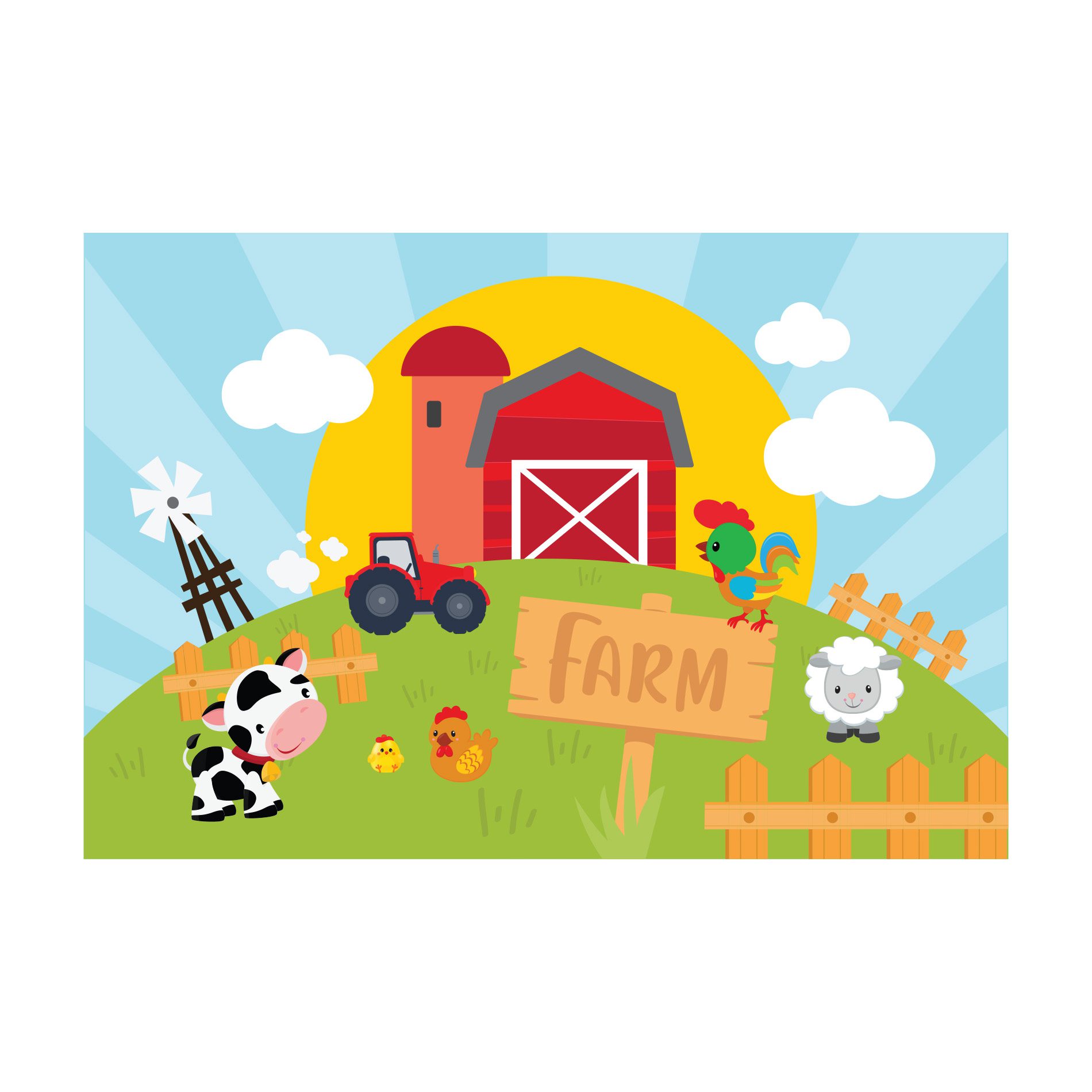 Placa Decorativa Animais da Fazenda Feliz 20x30cm,Placa Decorativa Animais da Fazenda Feliz 20x30cm