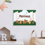 Placa Decorativa Nome Personalizado Animais Outono 20x30cm