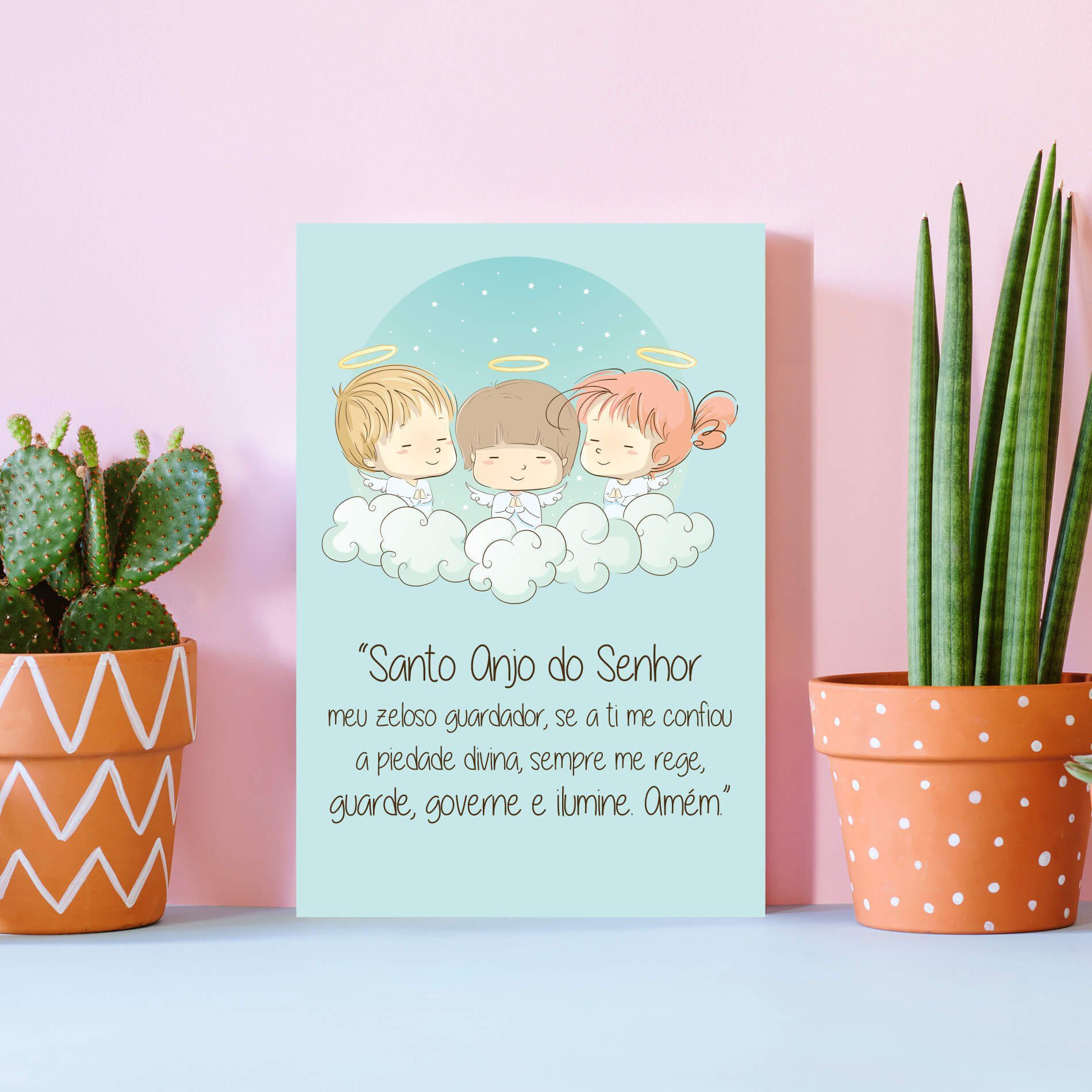 Placa Decorativa Infantil Oração Anjo da Guarda Azul 20x30cm