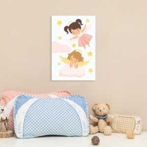Placa Decorativa Anjos no Céu Menina 20x30cm,Placa Decorativa Anjos no Céu Menina 20x30cm