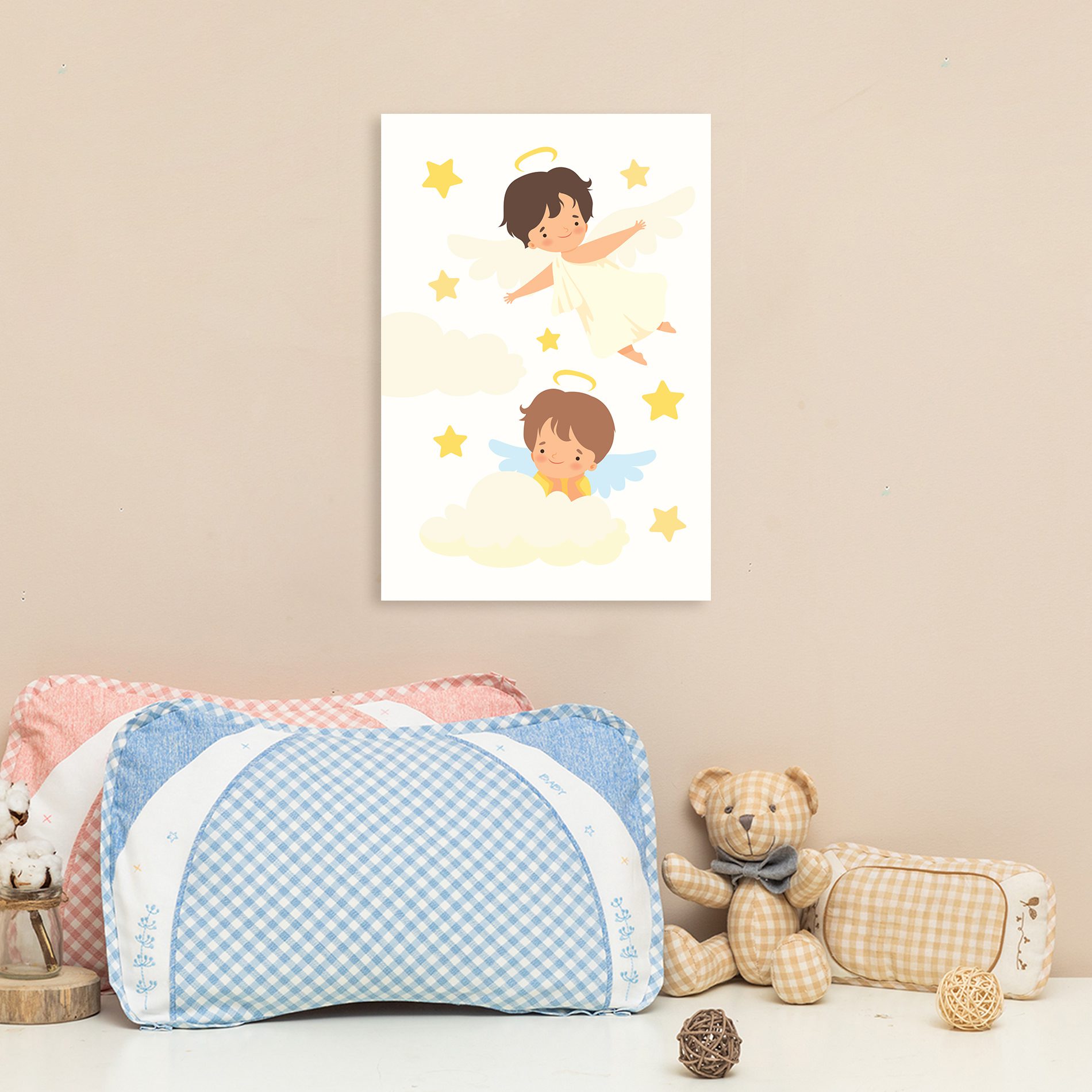 Placa Decorativa Anjos no Céu Menino 20x30cm,Placa Decorativa Anjos no Céu Menino 20x30cm