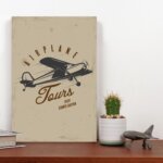 Placa Decorativa Vintage Avião Tours 02 30x40cm