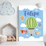 Placa Nome Personalizado Balões e Nuvens 20x30cm
