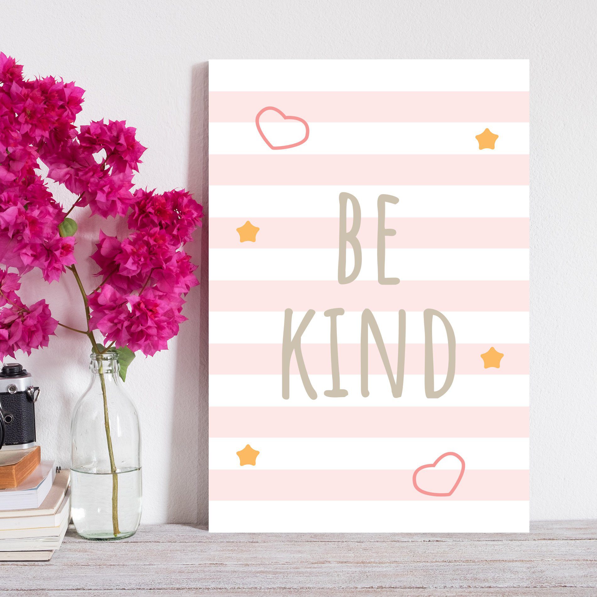 Placa Decorativa MDF Infantil Be Kind Rosa 30x40cm