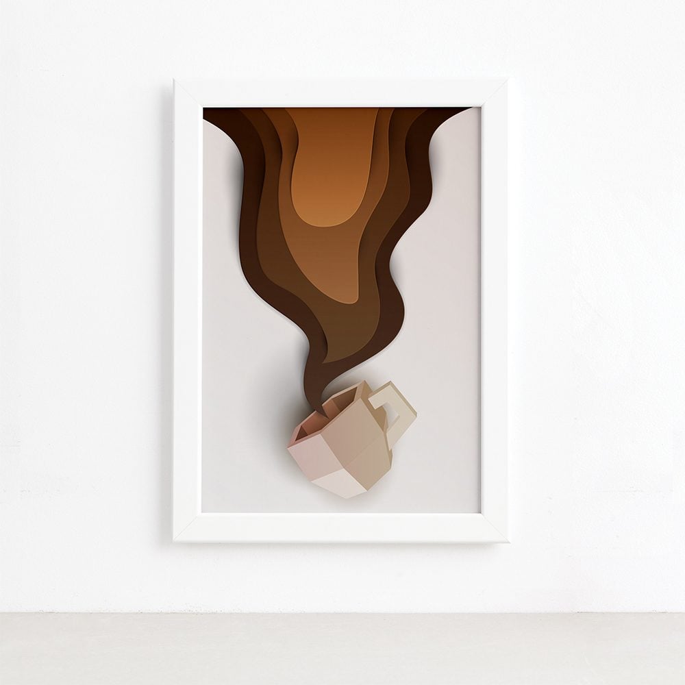 Quadro Decorativo Xícara de Café Paper Mold Branca 22x32cm