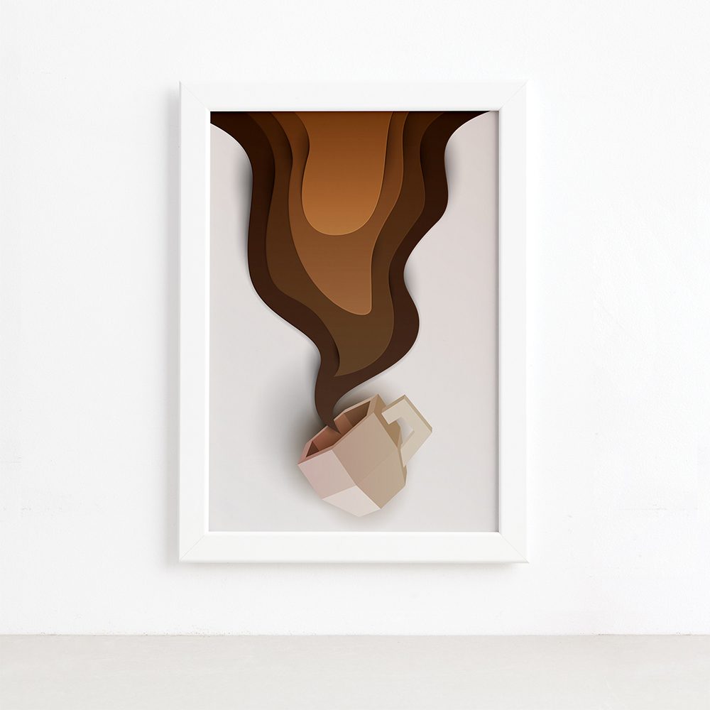 Quadro Decorativo Xícara de Café Paper Mold Branca 33x43cm