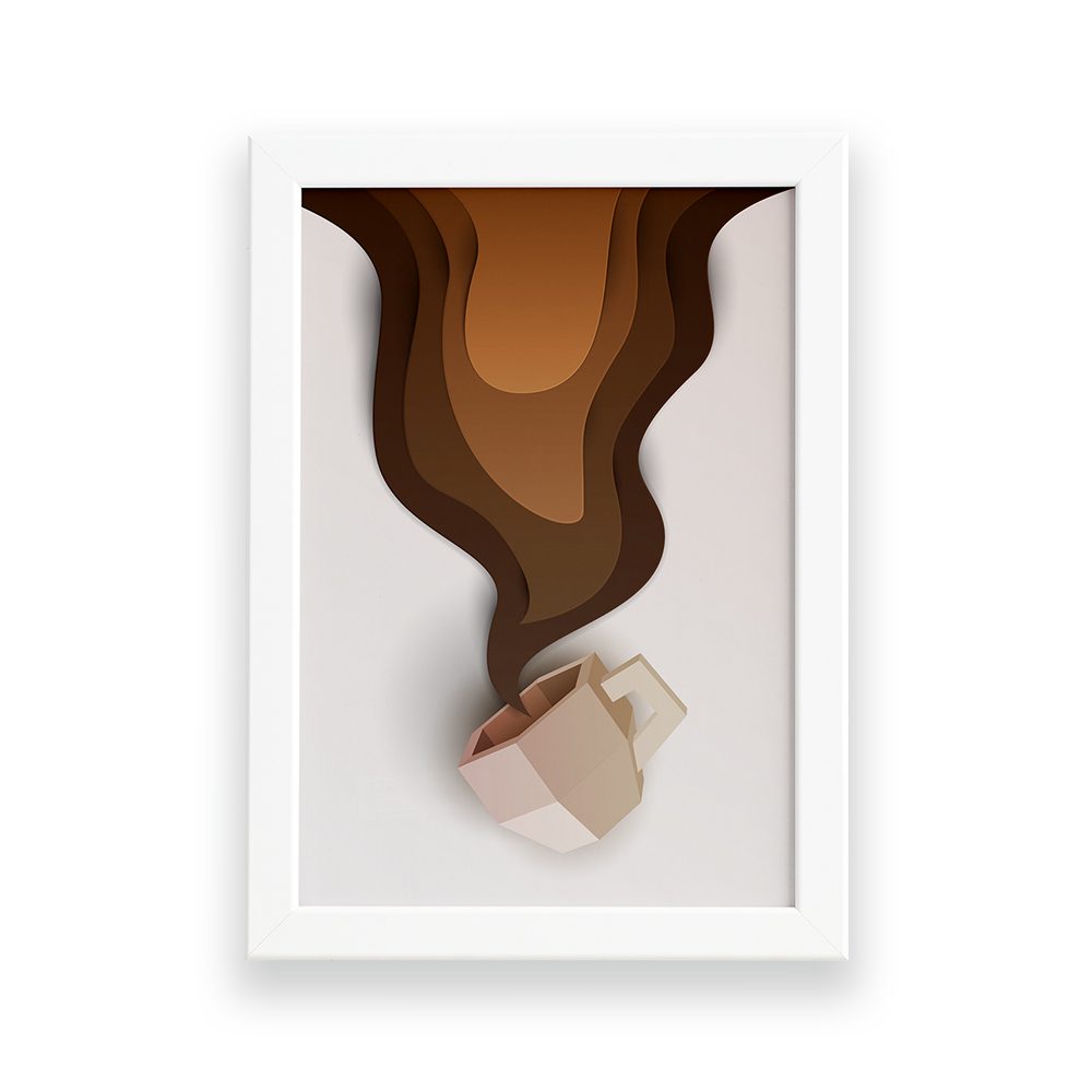 Quadro Decorativo Xícara de Café Paper Mold Branca 22x32cm