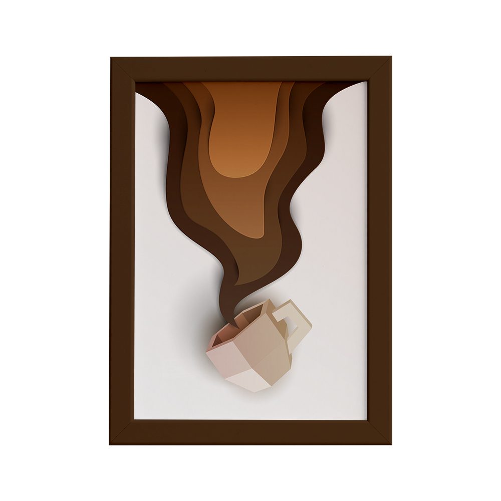Quadro Decorativo Xícara de Café Paper Mold Marrom 22x32cm