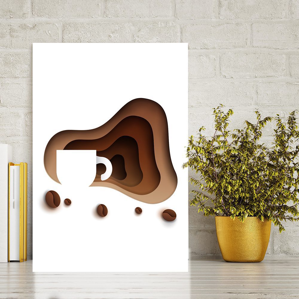 Placa Decorativa Xícara Café e Grãos 20x30cm