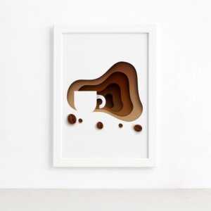 Quadro Decorativo Xícara Café e Grãos Mold Branca 33x43cm