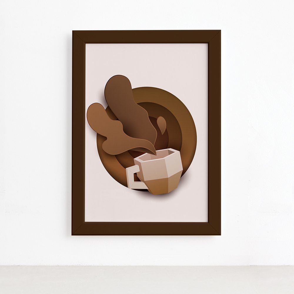 Quadro Decorativo Xícara Cafezinho Paper Mold Marrom 33x43cm