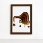 Quadro Decorativo Xícara Café e Grãos Mold Marrom 22x32cm