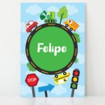 Placa Nome Personalizado Carros na Cidade Menino 30x40cm
