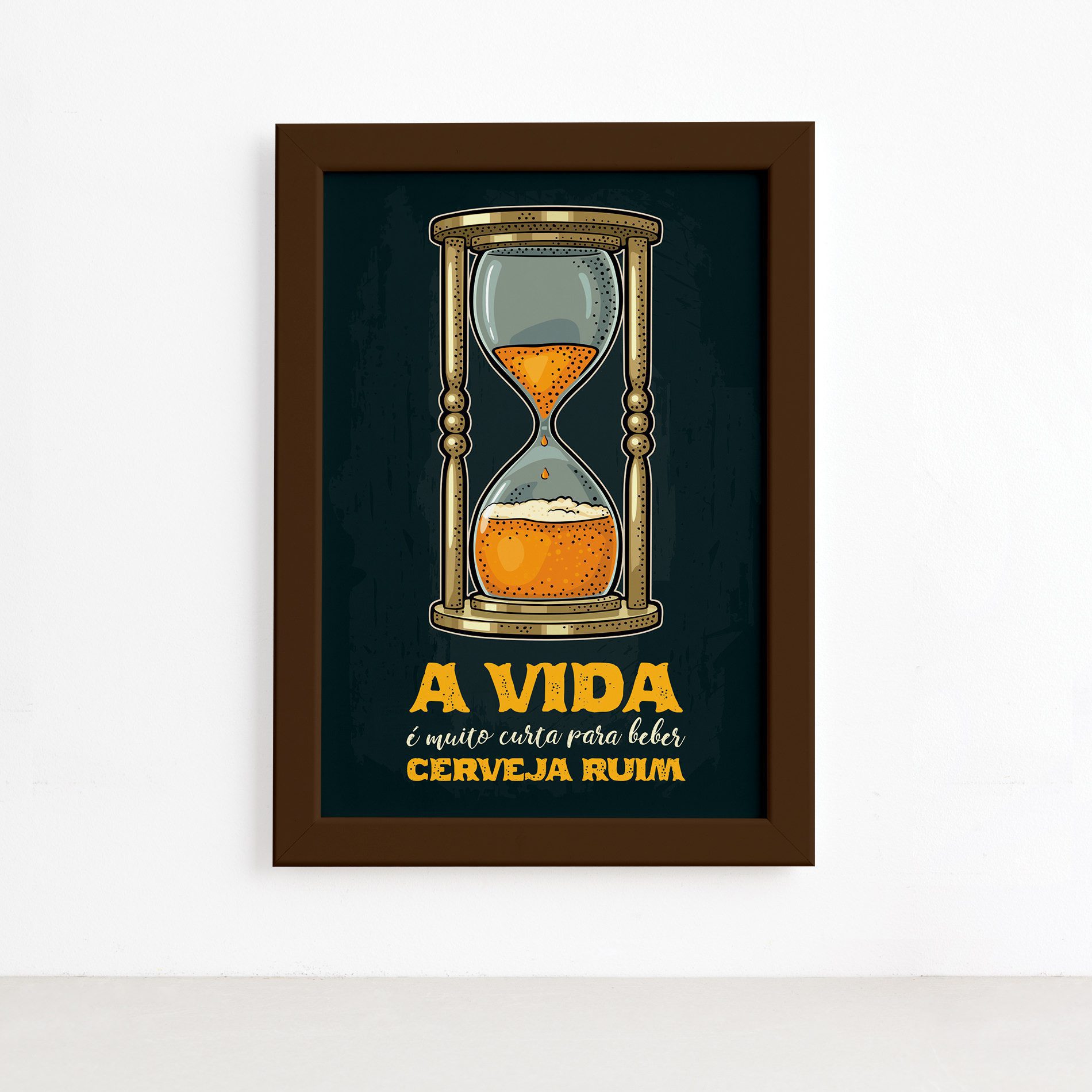 Quadro Frase Cerveja Ruim Moldura Marrom 22x32cm,Quadro Frase Cerveja Ruim Moldura Marrom 22x32cm