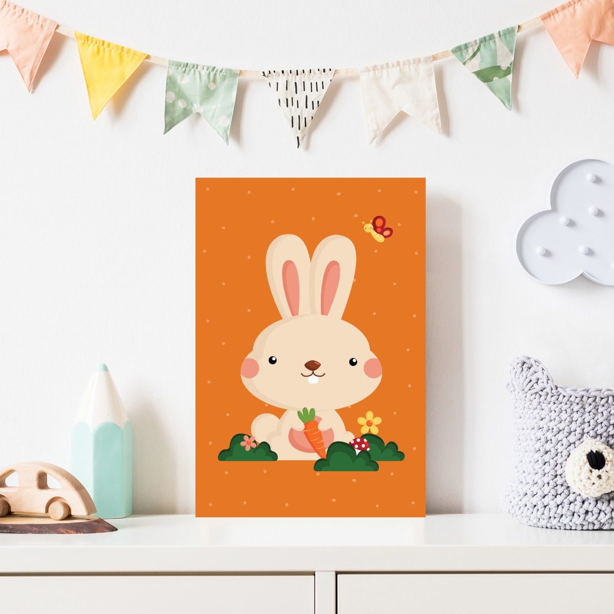 Placa Decorativa Infantil Coelho e Borboleta 30x40cm