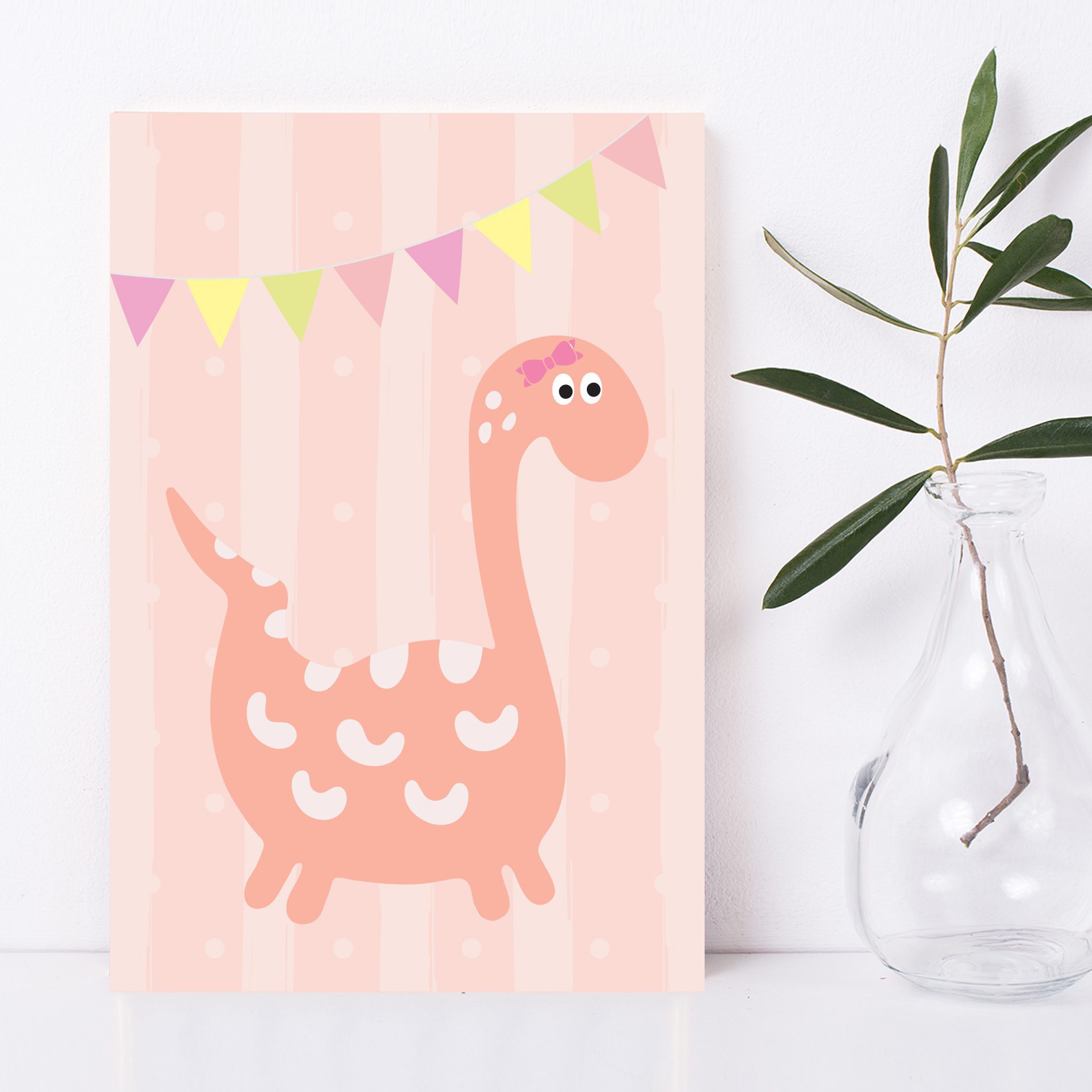 Placa Decorativa Dinossauro Baby Menina Kit 4un