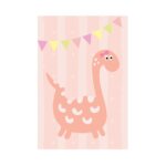 Placa Dinossauro Menina Rosa Coral 20x30cm