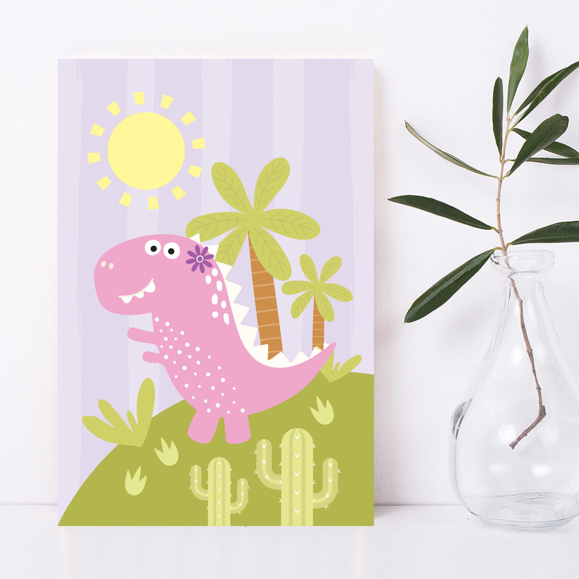 Placa Decorativa Dinossauro Baby Menina Kit 4un