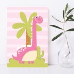 Placa Dinossauro Menina Rosa Pink 30x40cm