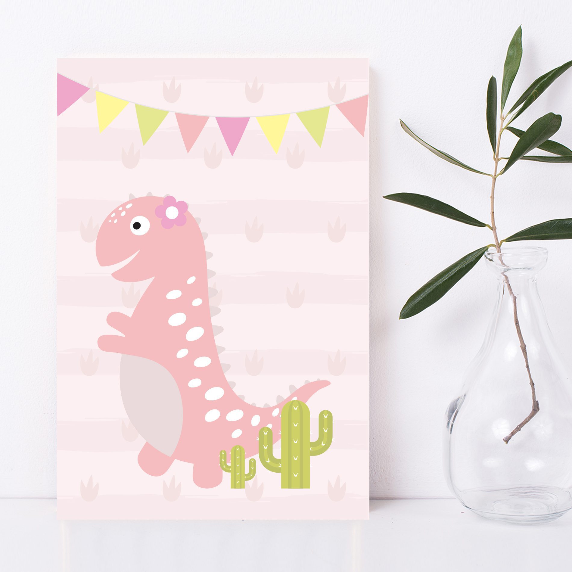 Placa Decorativa Dinossauro Baby Menina Kit 4un