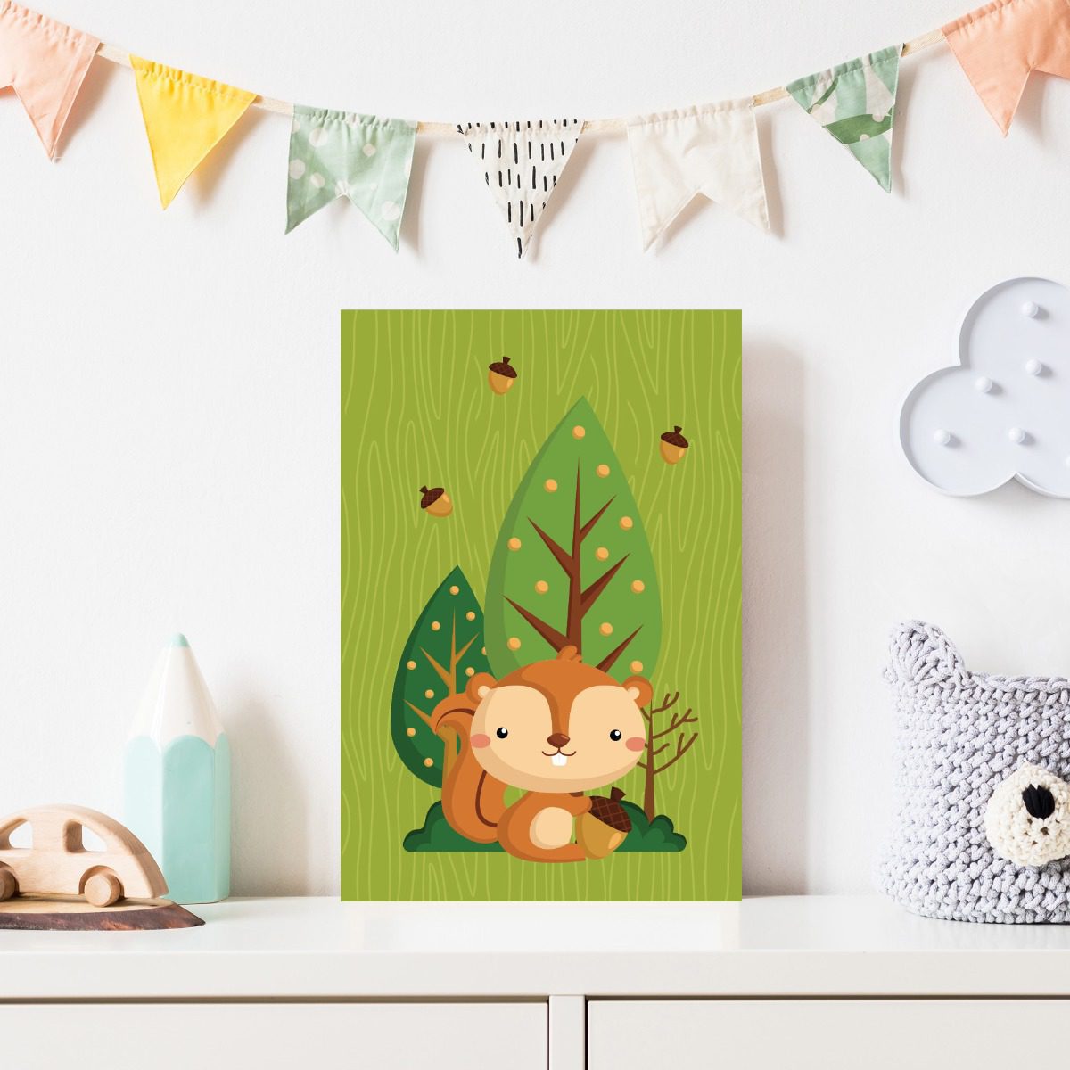 Placa Decorativa Infantil Esquilo e Nozes 30x40cm