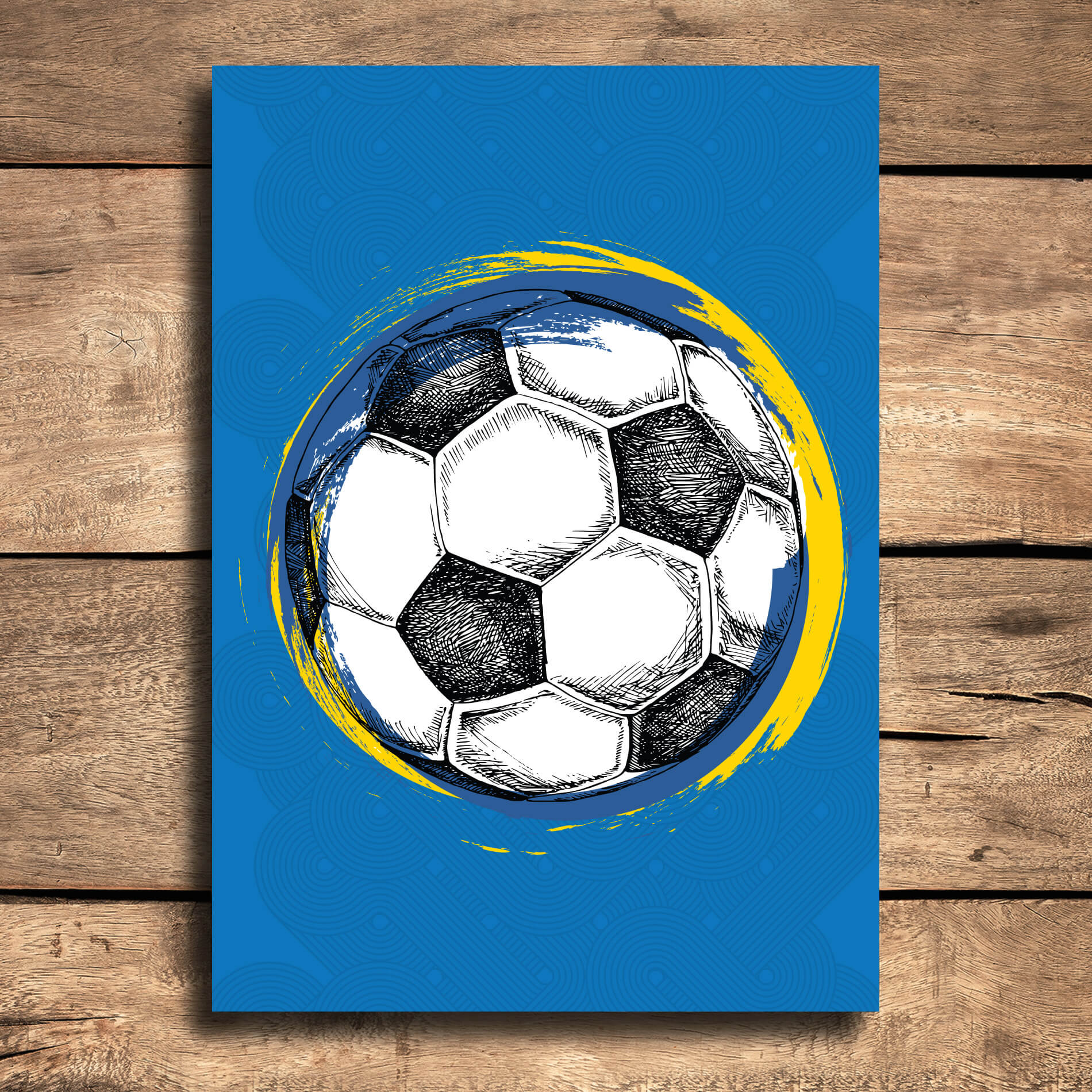 Placa Decorativa MDF Bola de Futebol Fundo Azul 30x40cm