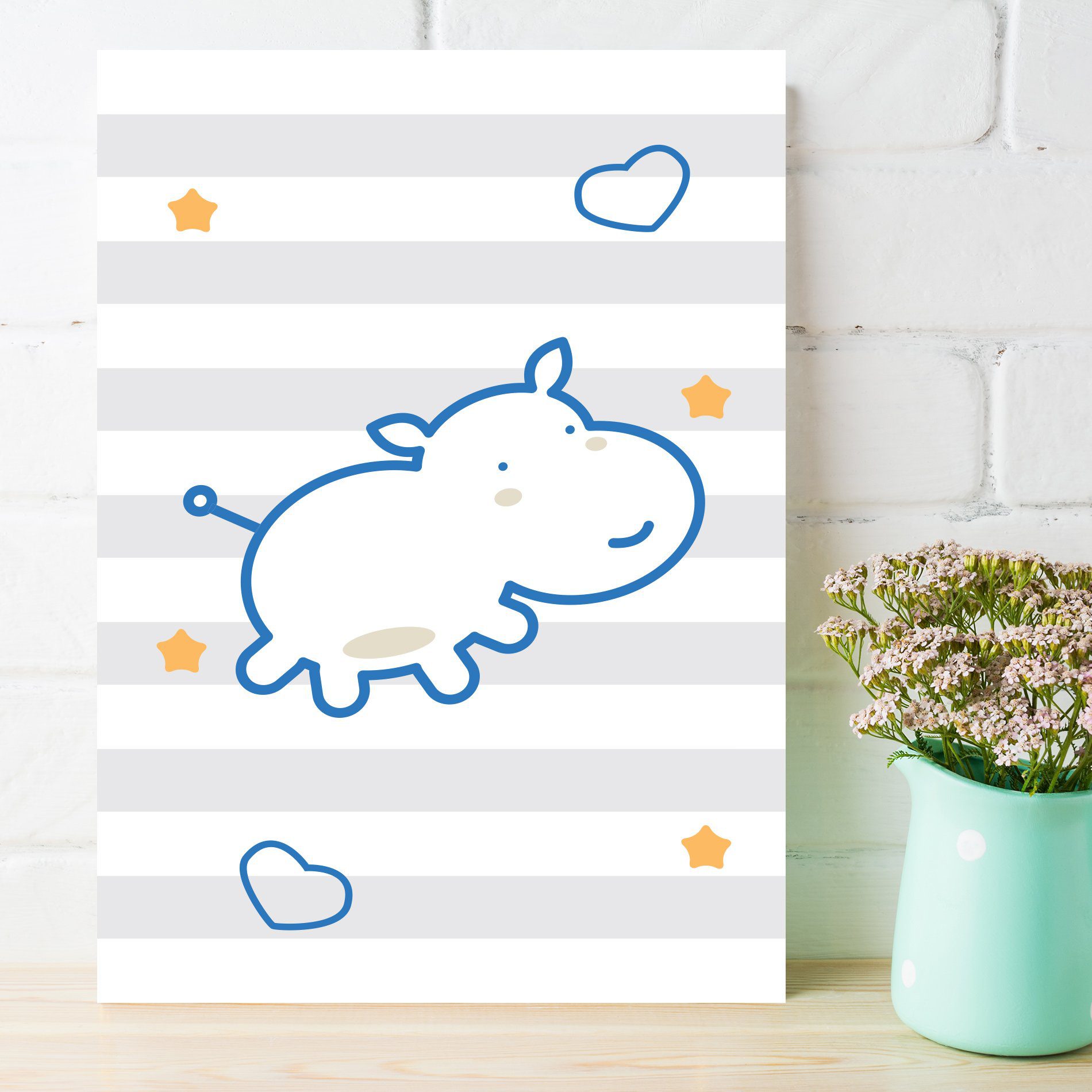 Placa Decorativa MDF Infantil Hipopótamo Azul 20x30cm