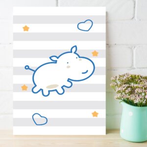 Placa Decorativa MDF Infantil Hipopótamo Azul 30x40cm