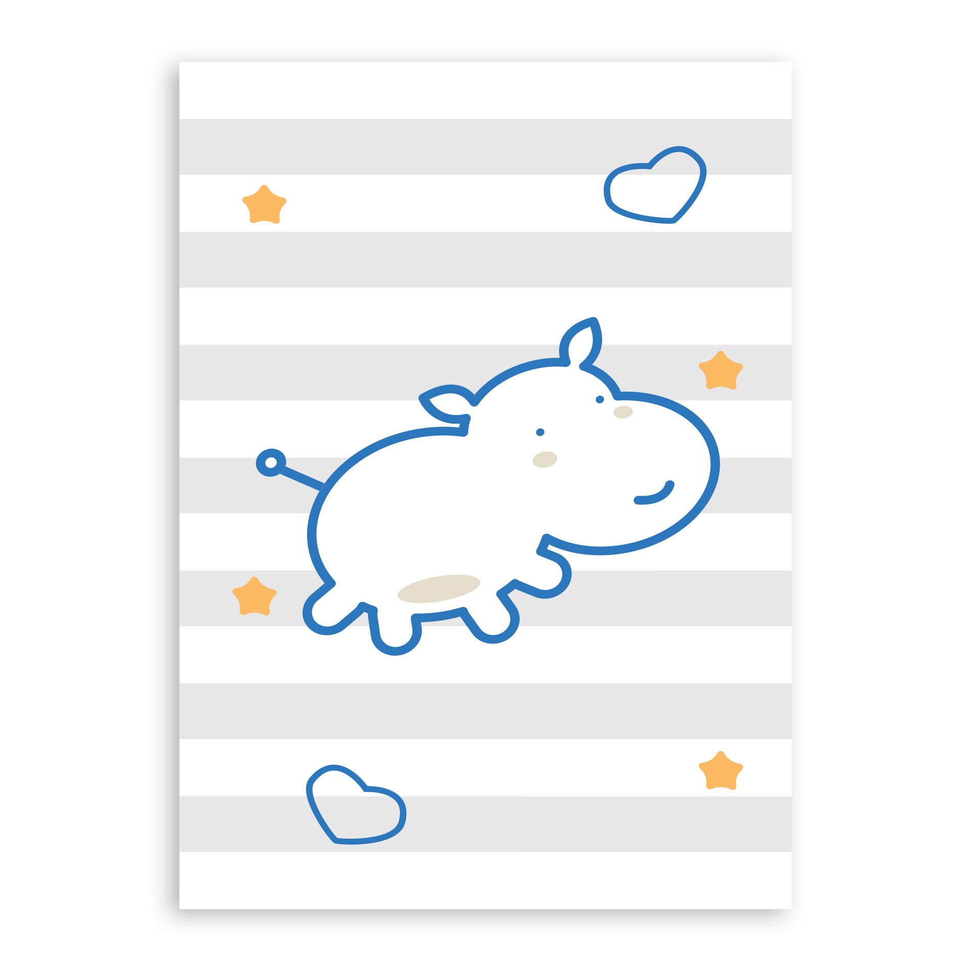 Placa Decorativa Girafa e Hipopótamo Azul Kit 4un 20x30cm