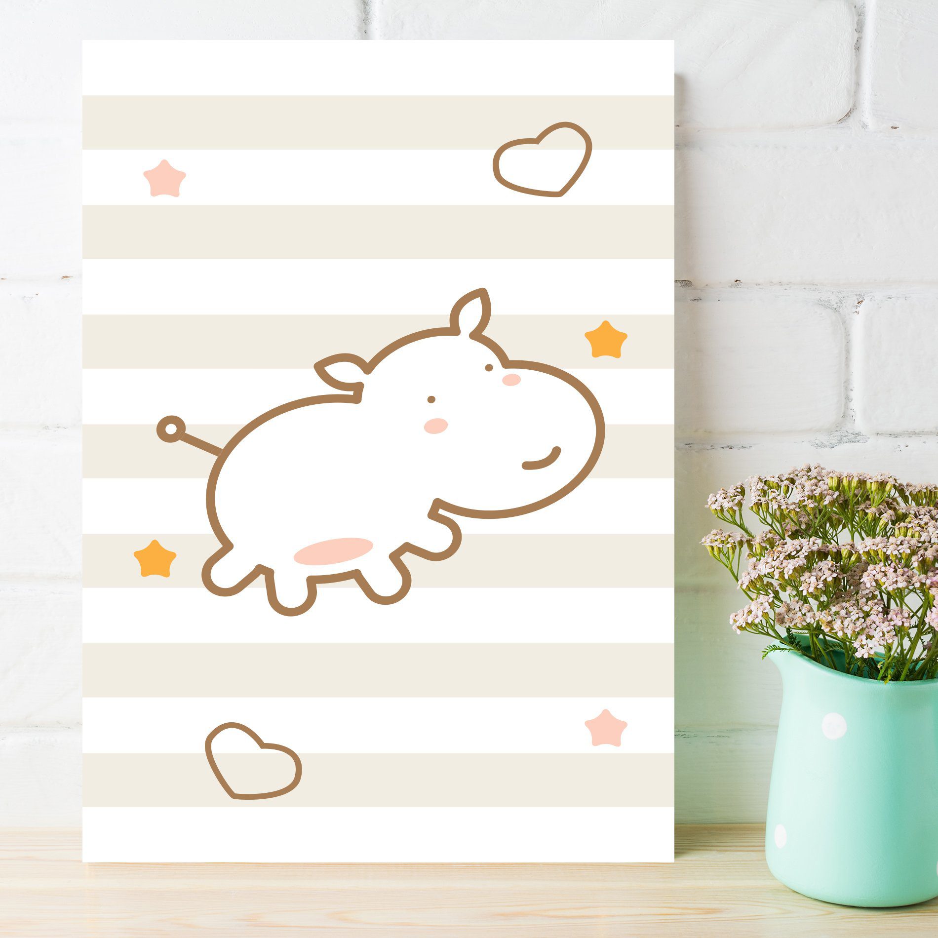 Placa Decorativa MDF Infantil Hipopótamo Marrom 20x30cm