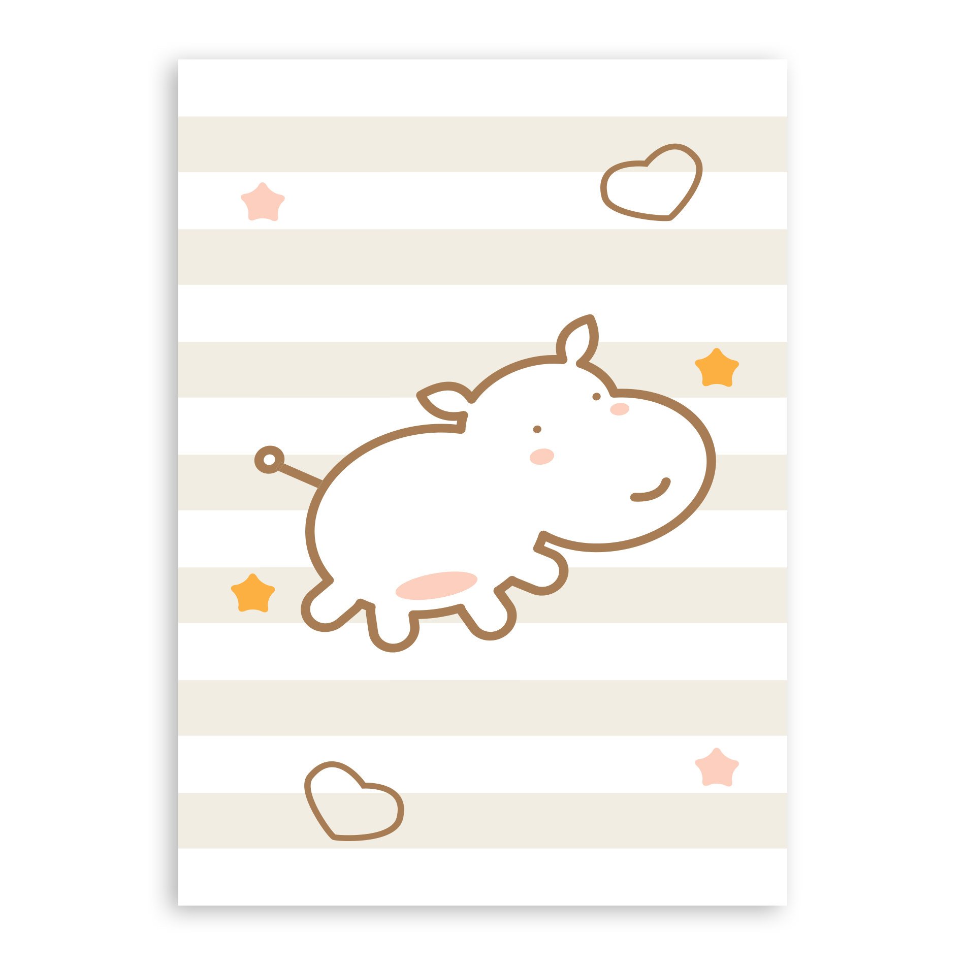 Placa Decorativa Girafa e Hipopótamo Marrom Kit 4un 30x40cm