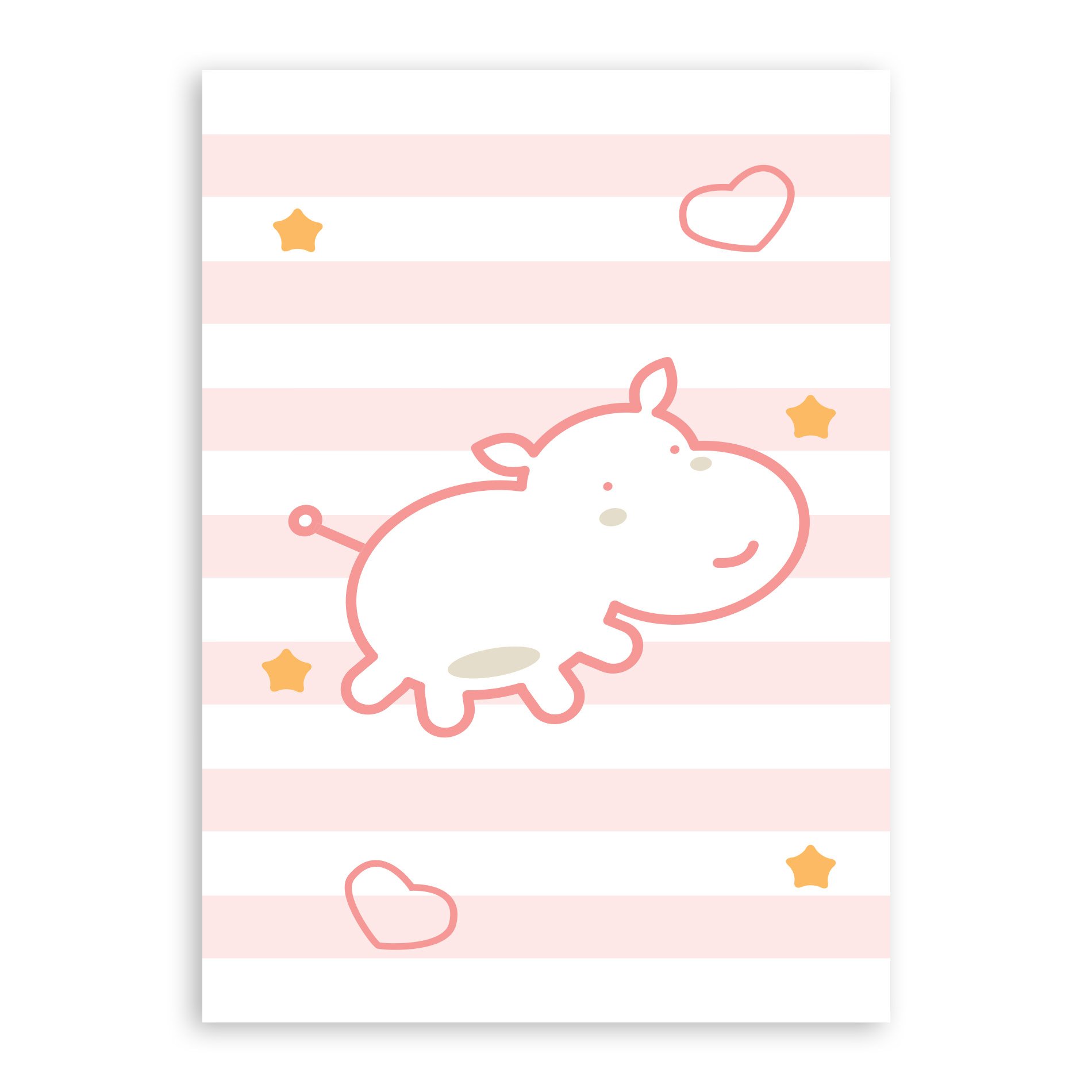 Placa Decorativa Girafa e Hipopótamo Rosa Kit 4un 20x30cm