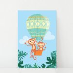 Placa Decorativa Infantil Macacos e Balão 30x40cm