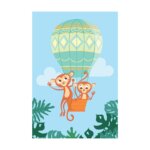 Placa Decorativa Infantil Macacos e Balão 20x30cm