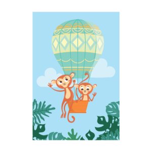Placa Decorativa Infantil Macacos e Balão 20x30cm,Placa Decorativa Infantil Macacos e Balão 20x30cm