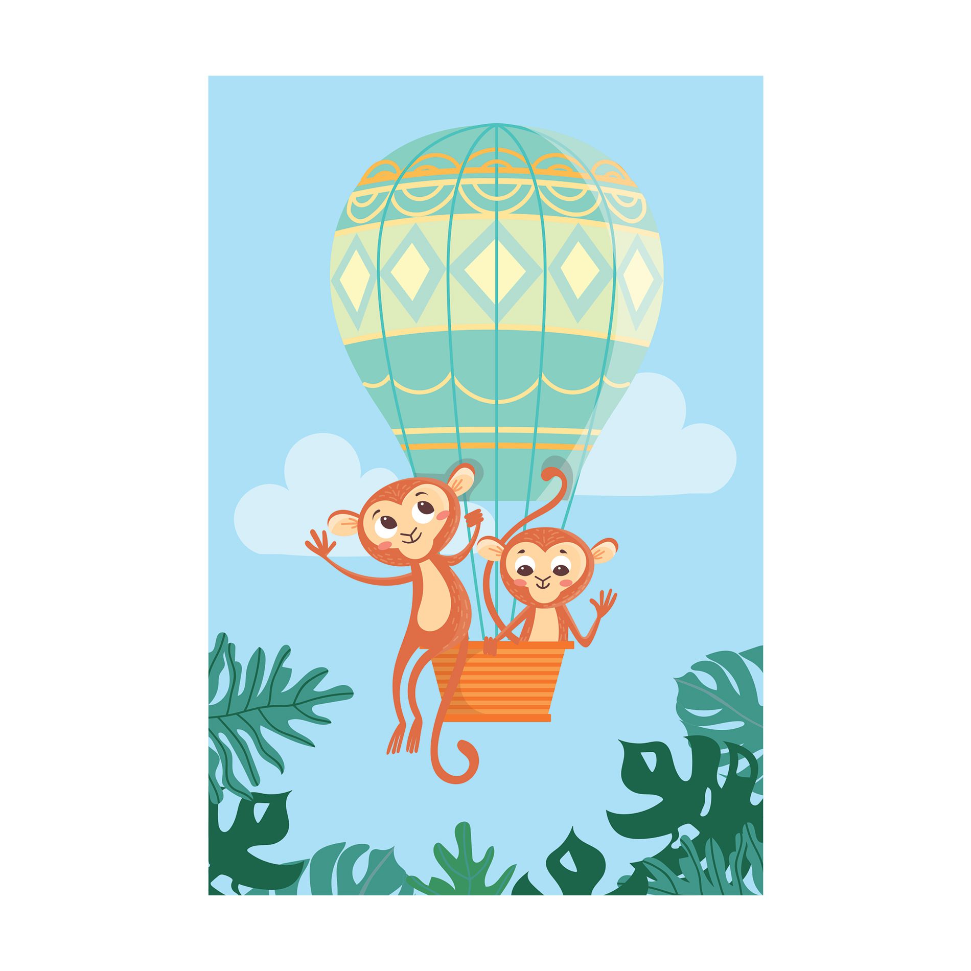 Placa Decorativa Infantil Macacos e Balão 20x30cm,Placa Decorativa Infantil Macacos e Balão 20x30cm