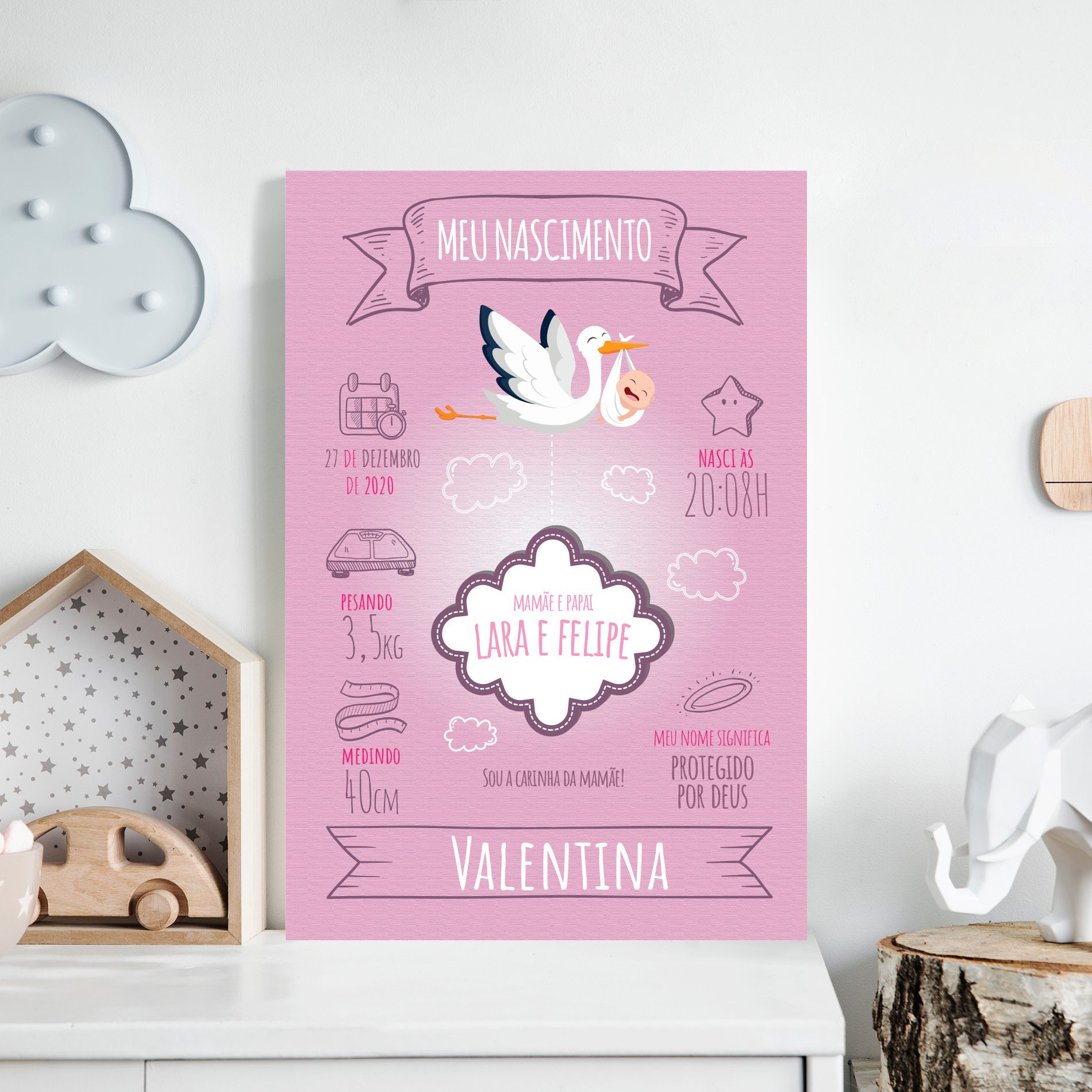 Placa Personalizada MDF Nascimento Menina