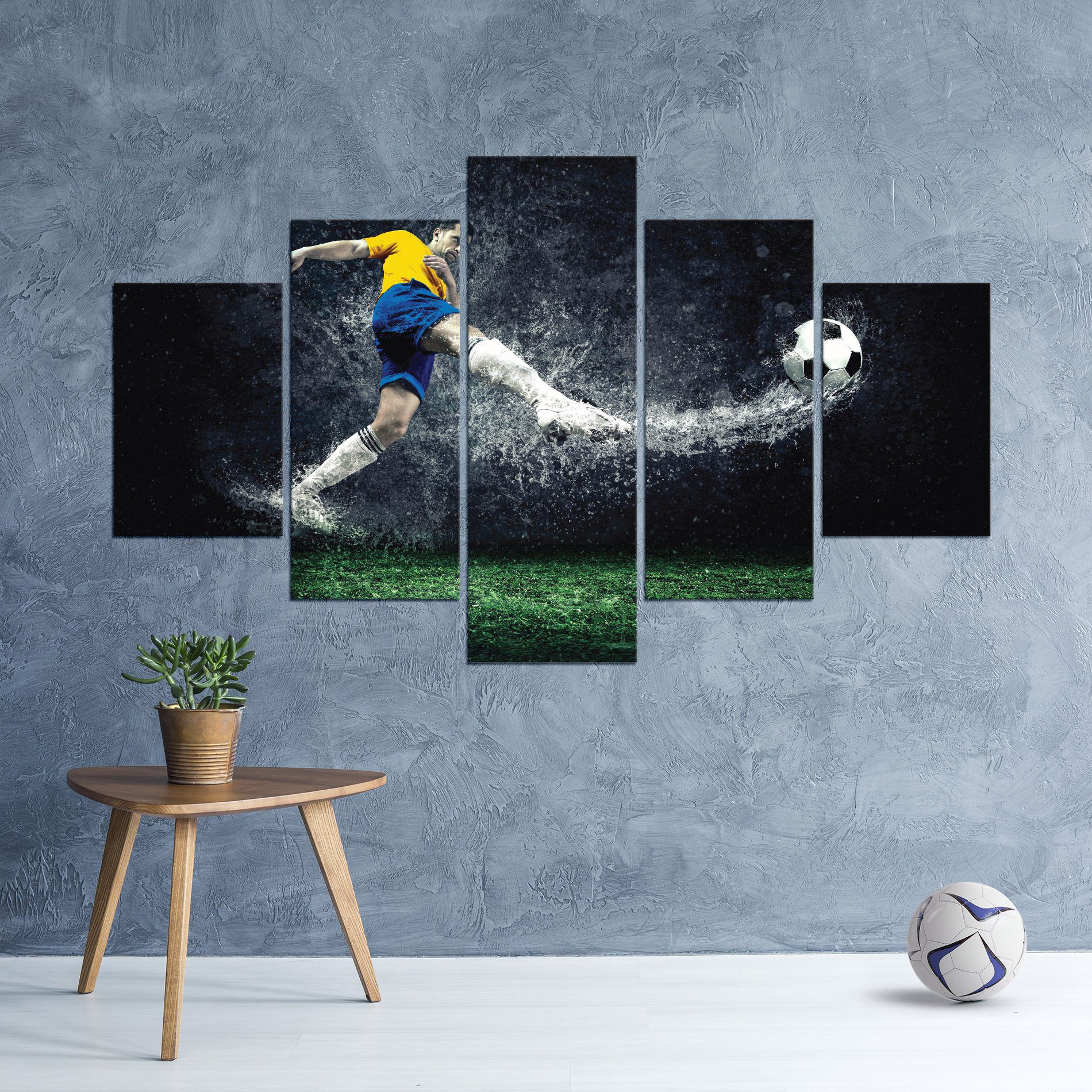 Placas Decorativas em MDF Jogador de Futebol na Chuva