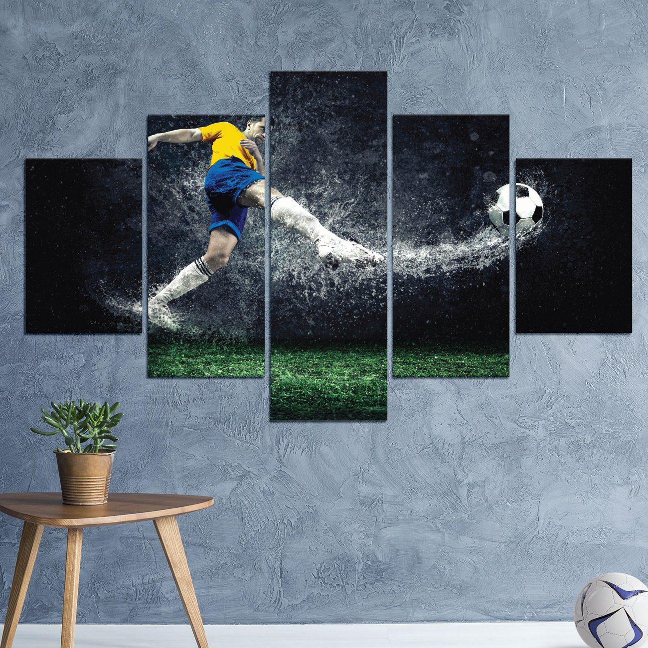 Placas Decorativas em MDF Jogador de Futebol na Chuva