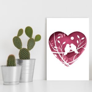 Placa Decorativa MDF Animais Pássaros e Coração 
